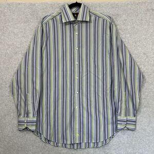 Tailorbyrd Mens Large  Long Sleeve Button Up Blue/‎ Green Stripe Shirt